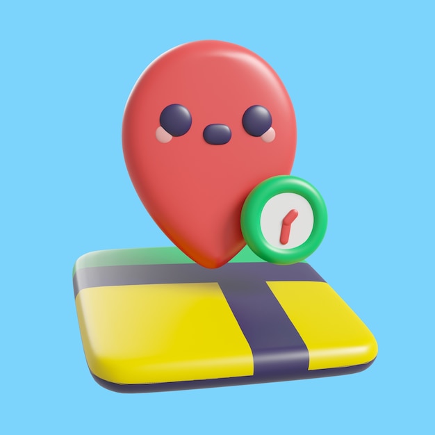 3D-Rendering des Kawaii-Zeit- und Datums-Icons