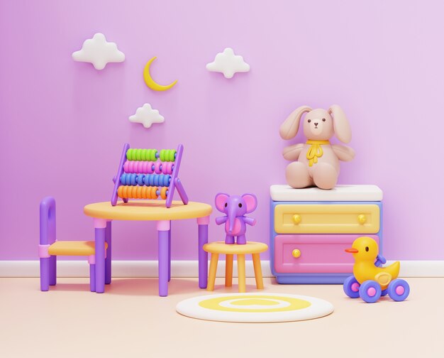 3D-Rendering des Kinderzimmers