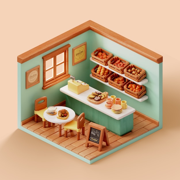 Kostenlose PSD 3d-rendering einer bäckerei