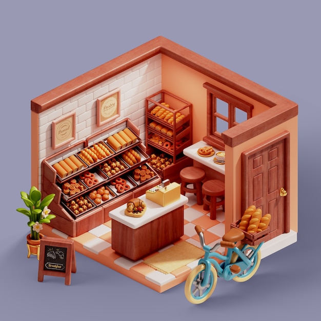 Kostenlose PSD 3d-rendering einer bäckerei
