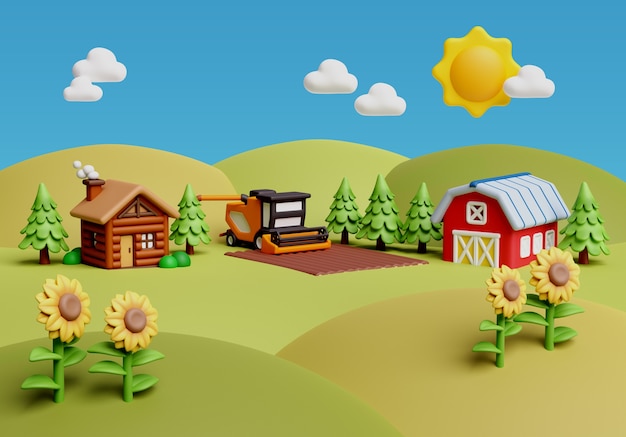 3D-Rendering einer Landschaftsillustration