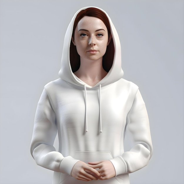 Kostenlose PSD 3d-rendering einer weiblichen figur in einem weißen hoodie