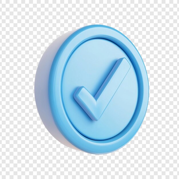 3D-Rendering eines blauen Checkmark-Symbols, das die Fertigstellung und den Erfolg der Bestätigung der Genehmigung darstellt Ein Symbol für positives Feedback und Zustimmung