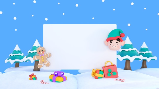 3D-Rendering eines leeren Weihnachtsbanners