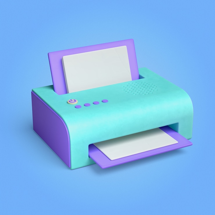 Kostenlose PSD 3d-rendering eines pastelldruckers auf blauem hintergrund