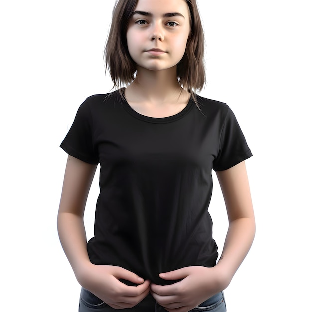 Kostenlose PSD 3d-rendering eines teenagermädchens mit einem leeren schwarzen t-shirt