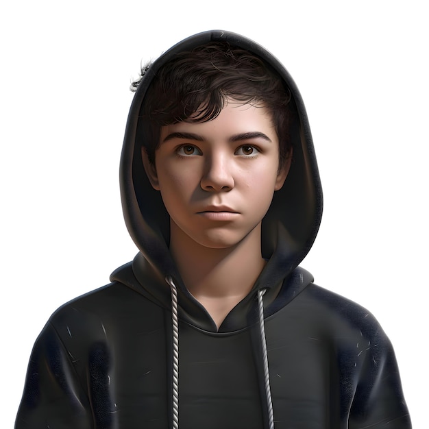 Kostenlose PSD 3d-rendering eines teenagers in einem schwarzen kostüm, isoliert auf weißem hintergrund