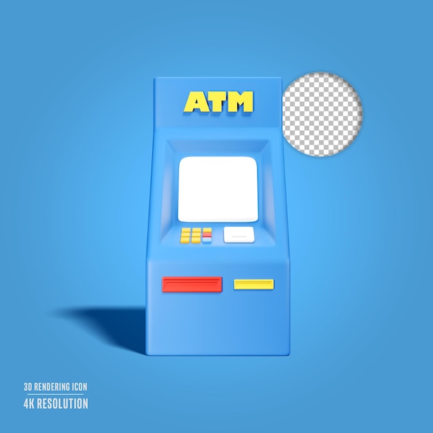 3D-Rendering-Illustration mit isolierter Ikone des ATM-Standes
