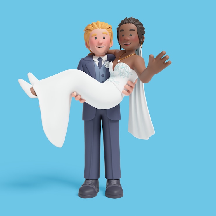 Kostenlose PSD 3d-rendering von braut und bräutigam posieren