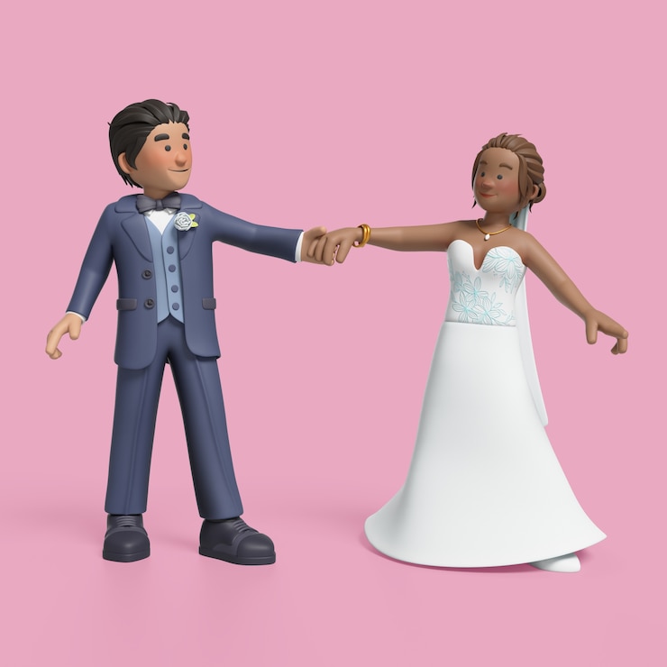 Kostenlose PSD 3d-rendering von braut und bräutigam posieren