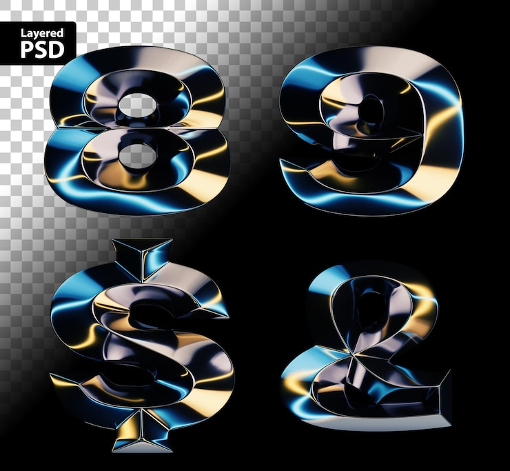 Kostenlose PSD 3d-rendering von glänzenden chrombuchstaben mit glänzendem lichteffekt