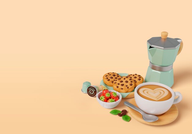 3D-Rendering von Kaffeezeit Stillleben