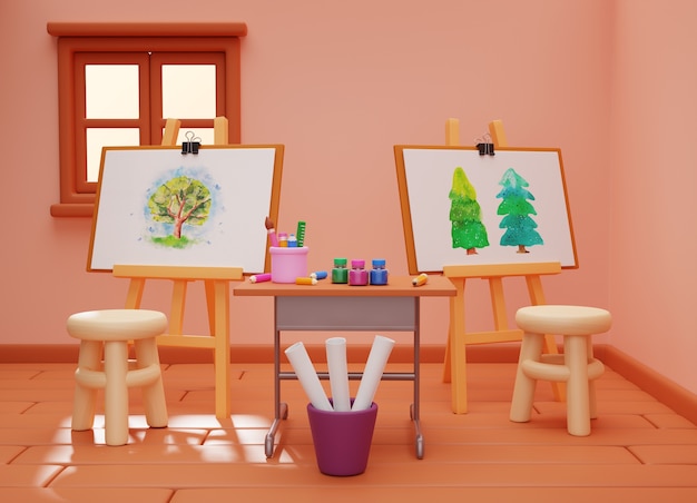 3D-Rendering von Kunststudio-Illustrationen