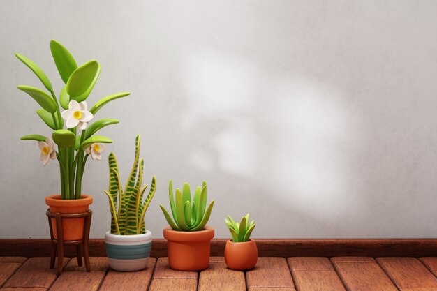 3D-Rendering von Pflanzen und Bäumen Stillleben