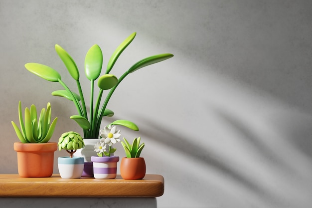 3D-Rendering von Pflanzen und Bäumen Stillleben