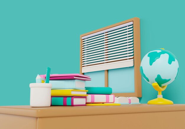 3D-Rendering von Schulgeräten Stillleben