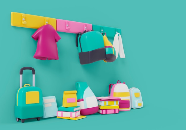 3D-Rendering von Schulgeräten Stillleben