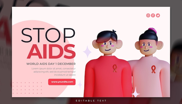 3d-rendering welt-aids-tag-vorlagenbanner Premium PSD
