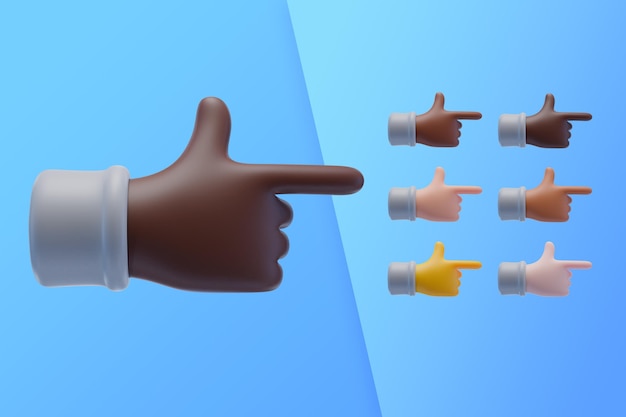 3D-Sammlung mit Händen, die Zeigefinger zur Seite zeigen