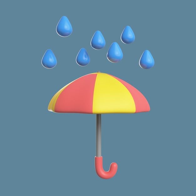 Kostenlose PSD 3d-symbol für wetterbedingungen mit regen und regenschirm