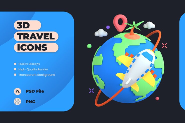 Kostenlose PSD 3d-symbol illustration reise urlaub reise urlaub