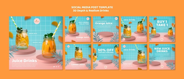 3D-Tiefe und Realismus trinken Social-Media-Post
