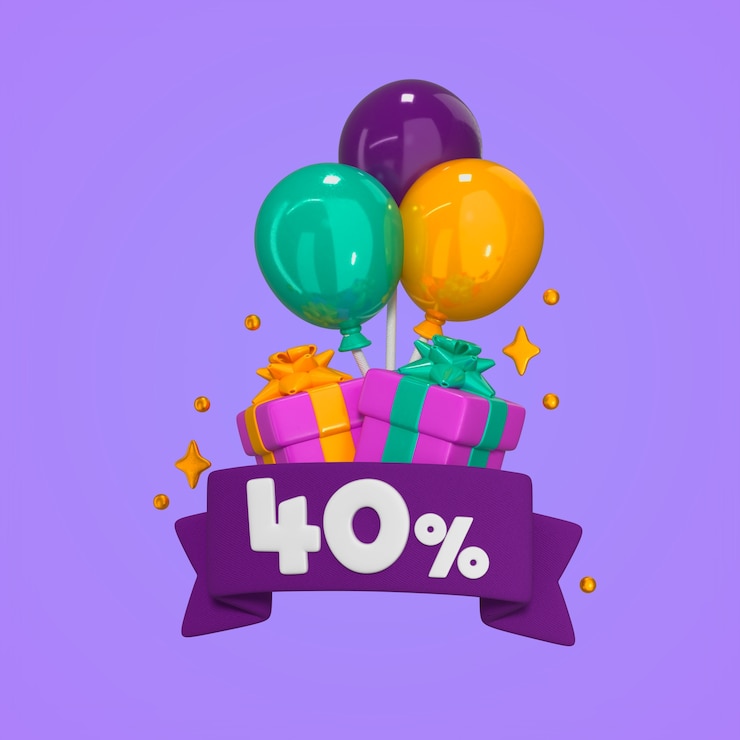 Kostenlose PSD 40% rabatt auf die verkaufsveranstaltung mit geschenken und ballons