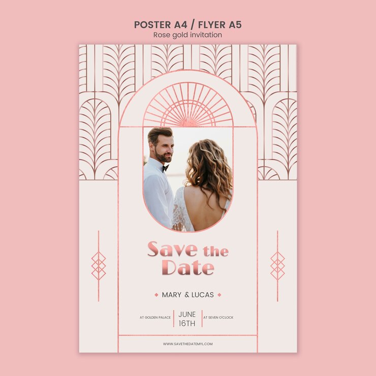 Kostenlose PSD a4-poster mit roségold-einladung
