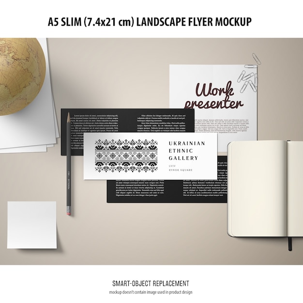 Kostenlose PSD a5 slim landscape flyer mockup