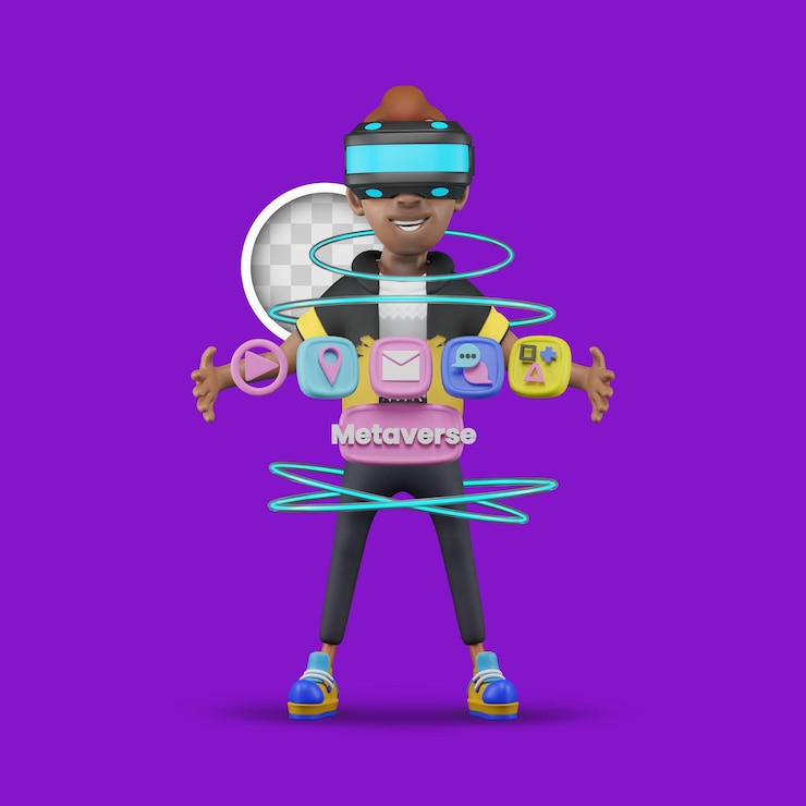Kostenlose PSD abbildung mit metaverse-symbolen. 3d-darstellung