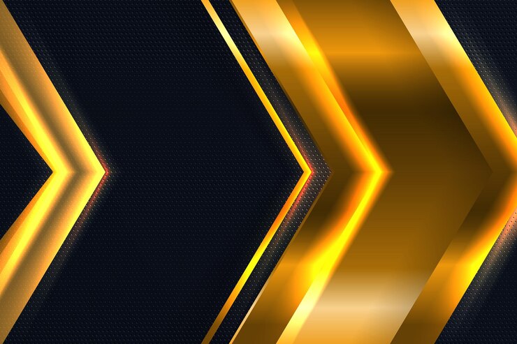 Kostenlose PSD abstrakte goldene pfeilrichtung auf modernem futuristischem luxushintergrund des schwarzen metallischen designs
