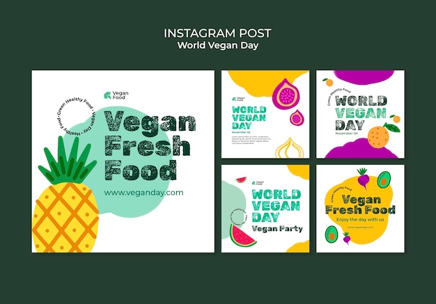 Kostenlose PSD abstrakter weltveganer tag instagram post set