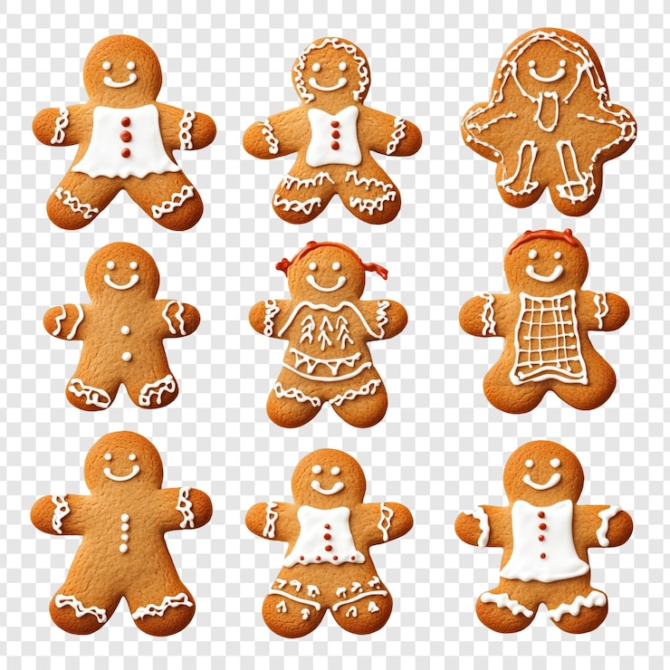Kostenlose PSD adorable gingerbread männer und frauen kekse sammlung für weihnachten