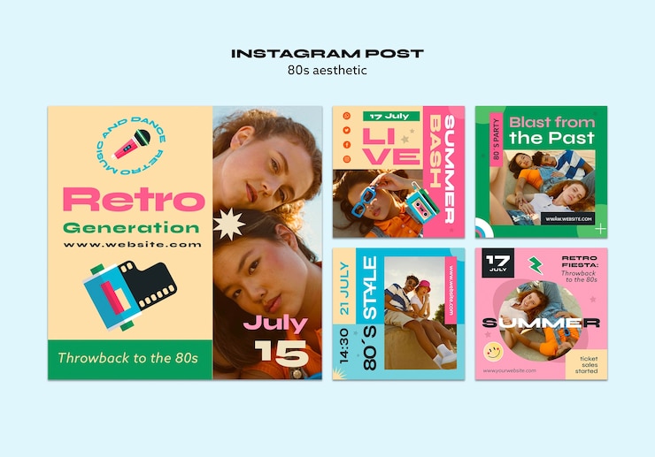 Kostenlose PSD ästhetische instagram-beiträge der 80er jahre