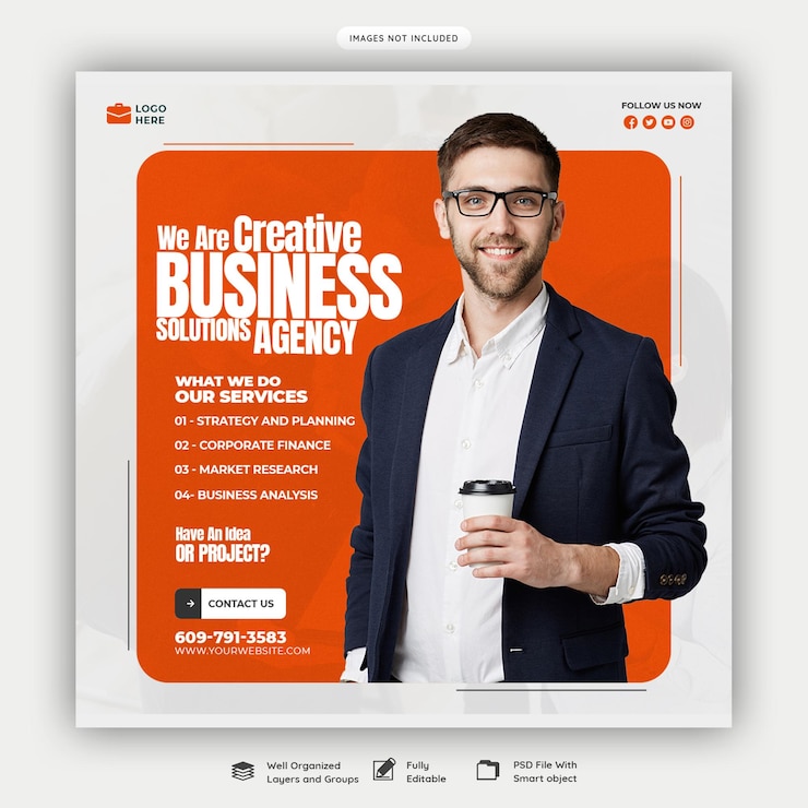 Kostenlose PSD agentur für digitales marketing und corporate social media-banner oder instagram-post-vorlage
