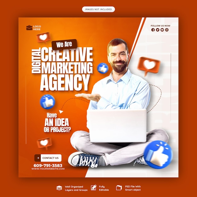 Kostenlose PSD agentur für digitales marketing und corporate social media-banner oder instagram-post-vorlage