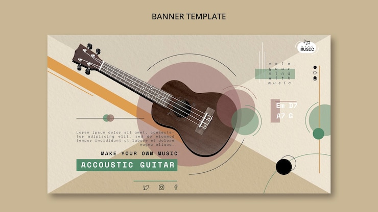 Kostenlose PSD akustikgitarrenunterricht banner design