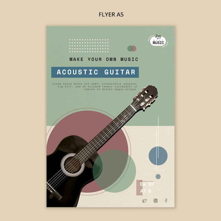 Kostenlose PSD akustikgitarrenunterricht flyer-stil