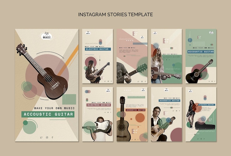 Kostenlose PSD akustikgitarrenunterricht instagram geschichten