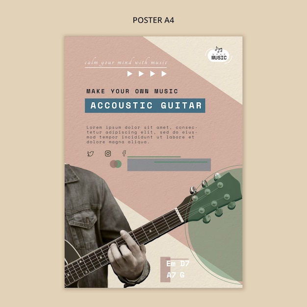 Akustikgitarrenunterricht poster vorlage stil