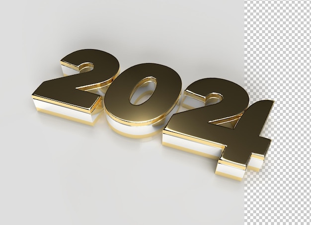 Kostenlose PSD alles gute zum neuen jahr 2024 gold-buchstaben typographisch transparent psd