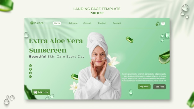 Kostenlose PSD aloe vera naturkosmetik landingpage template design