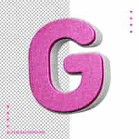 Kostenlose PSD alphabet 3d buchstabe g rosa mit weißer glitter-textur