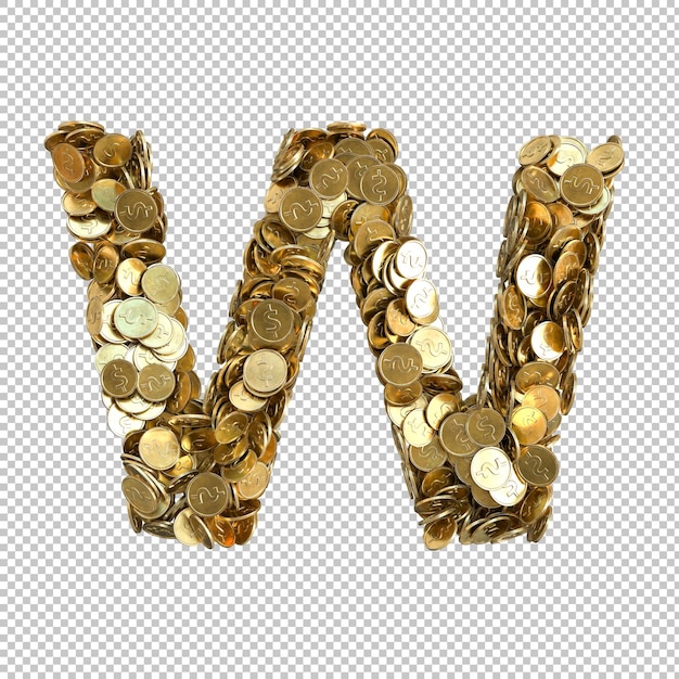 Kostenlose PSD alphabet aus goldmünzen auf transparentem hintergrund