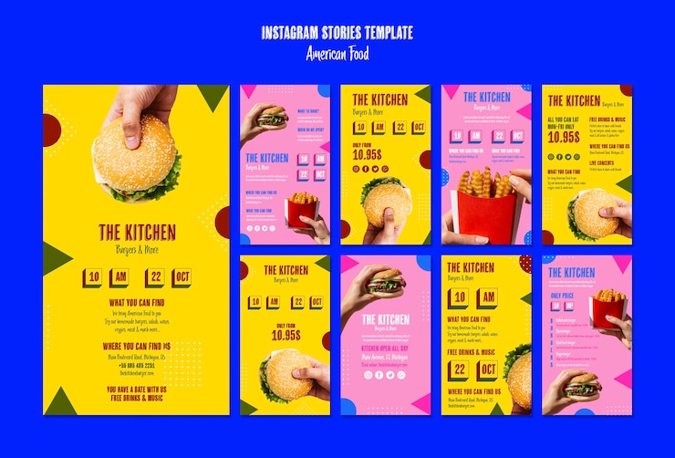 Kostenlose PSD american food instagram geschichten vorlage