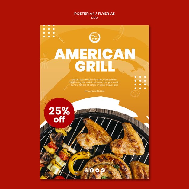 Amerikanische Grill- und Grillhaus-Flyer-Vorlage