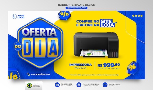 Angebot des tagesbannerposts in portugiesischer 3d-darstellung für marketingkampagnen in brasilien