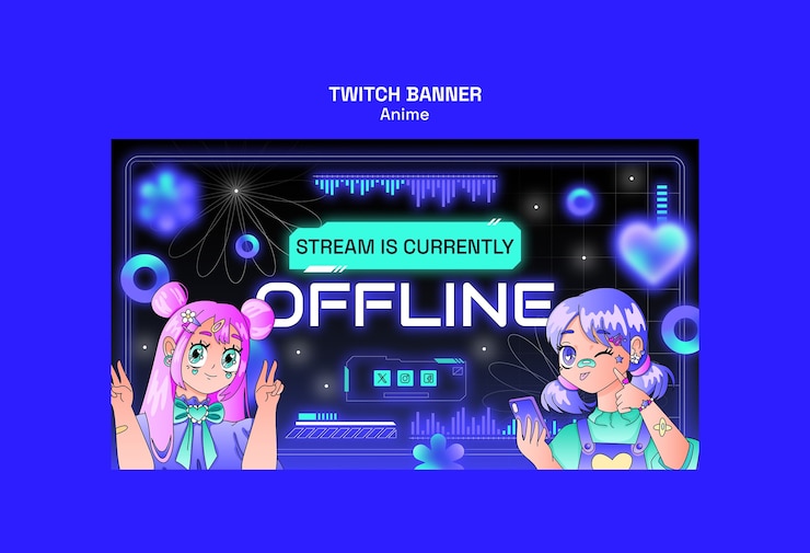 Kostenlose PSD anime-twitch-banner: streamen sie offline