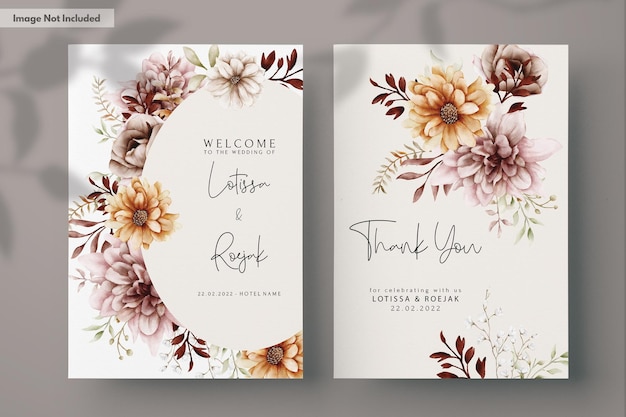 Aquarell Herbstblume und Blätter Hochzeitseinladungsvorlage