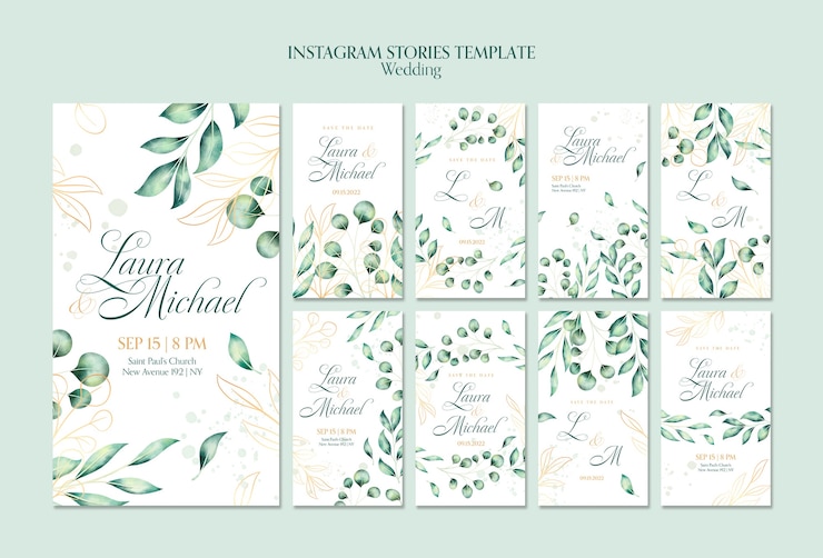 Kostenlose PSD aquarell hochzeit instagram geschichten sammlung